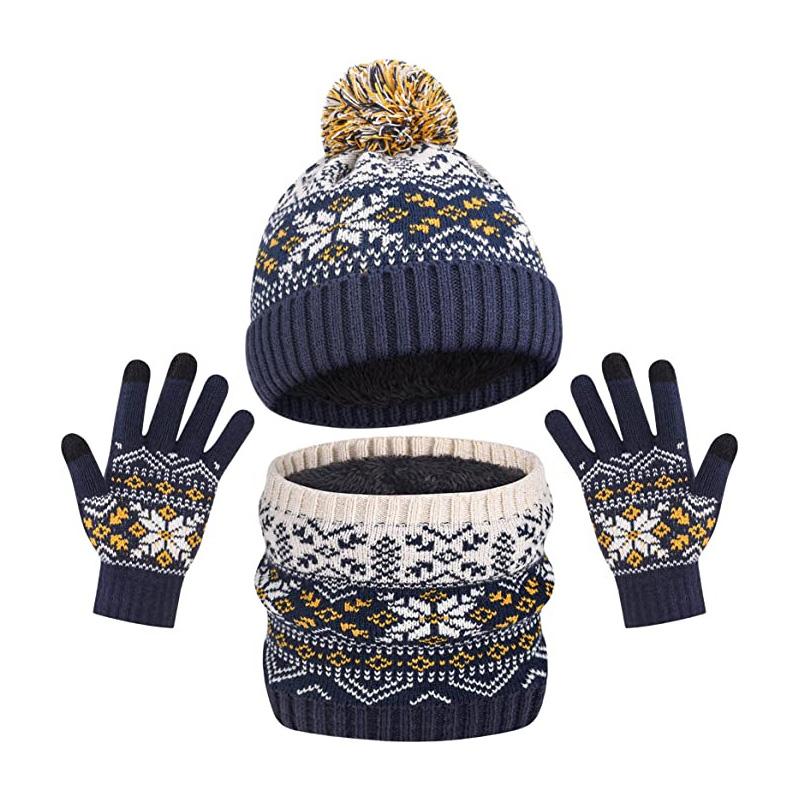 3pcs Kids for Boys Girls Scarf  Gloves 3-11Y Muffler Hats Winter Windproof Snowflake Warm Knitted Hat