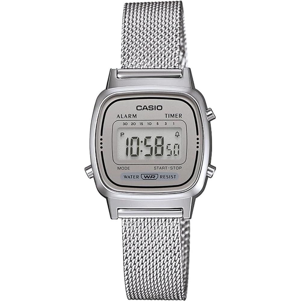 

Casio LA670WEM-7 Women s Digital Watch Silver Mesh Band International Model
