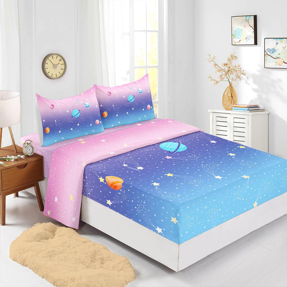 Four-Piece Mattress Color Gradual Change Bedding 3D Digital Printing Kit Mattress Protective Cover