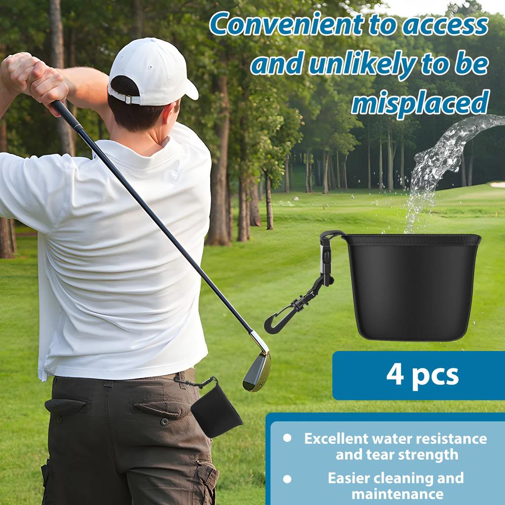 4 Pcs Golf Club and Golf Ball Cleaning Bag with Detachable Clip Waterproof Liner Golf Scrub Bag Golf Accessory Cleaning Bag