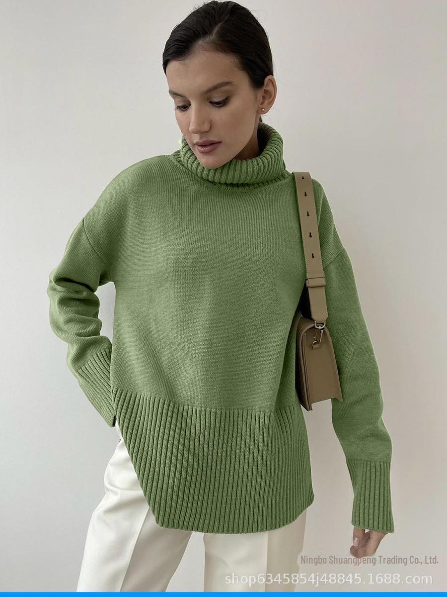 

Женский однотонный свободный свитер с высоким воротом 2024 года на осень и зиму L