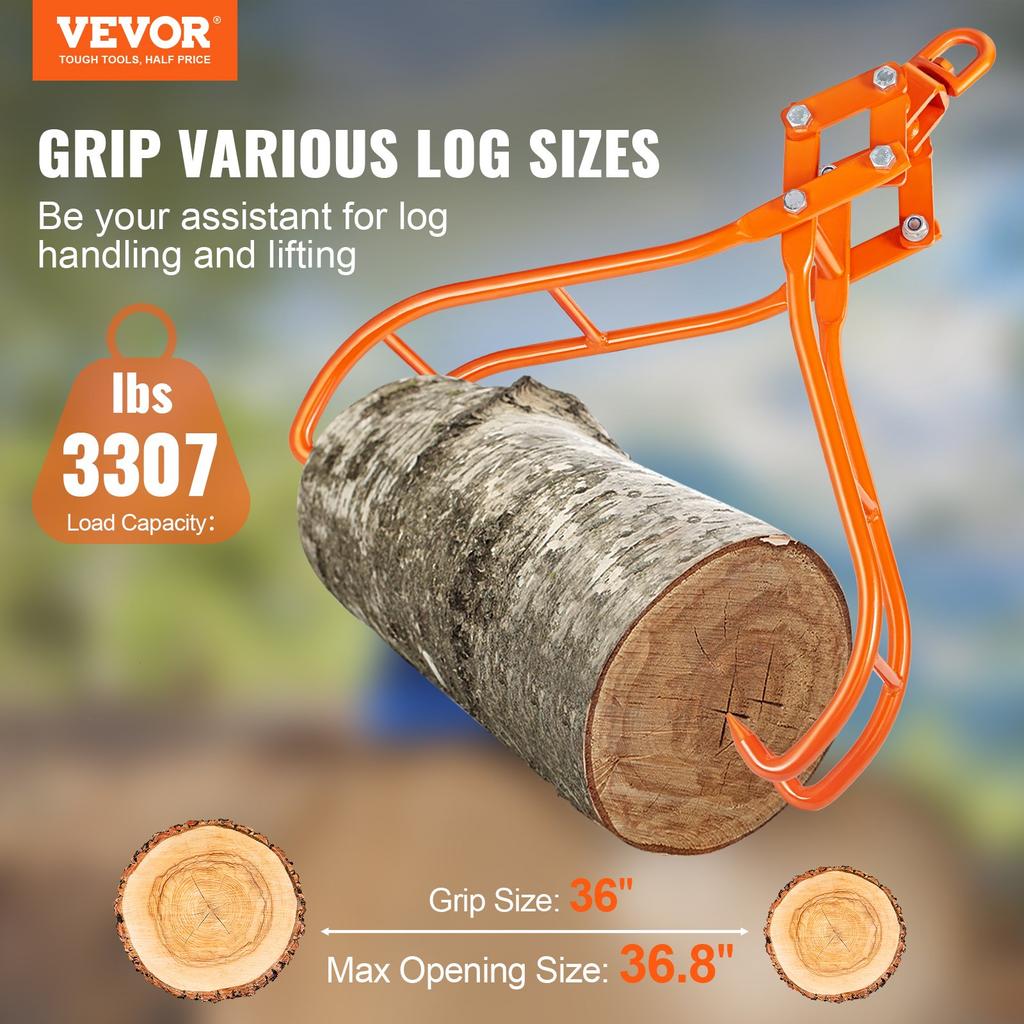 VEVOR Timber Claw Hook, 36 Inch 4 Claw Log Grapple for Logging Tongs, Swivel Steel Log Lifting Tongs