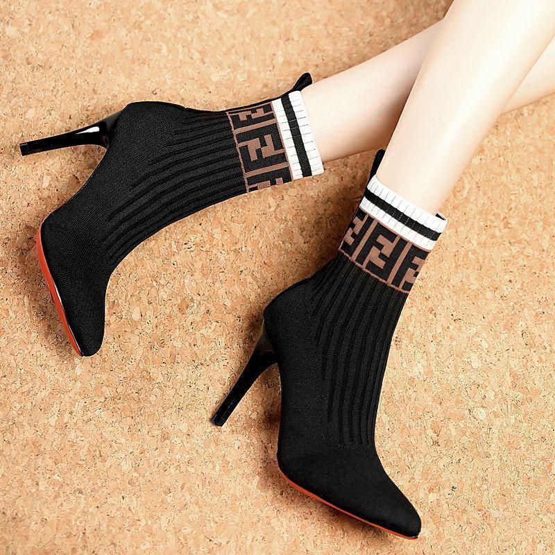 Women's Stiletto Heel Stretch Boots - 2025 Autumn/Winter Collection. Versatile Pointed Toe Sock Boots.