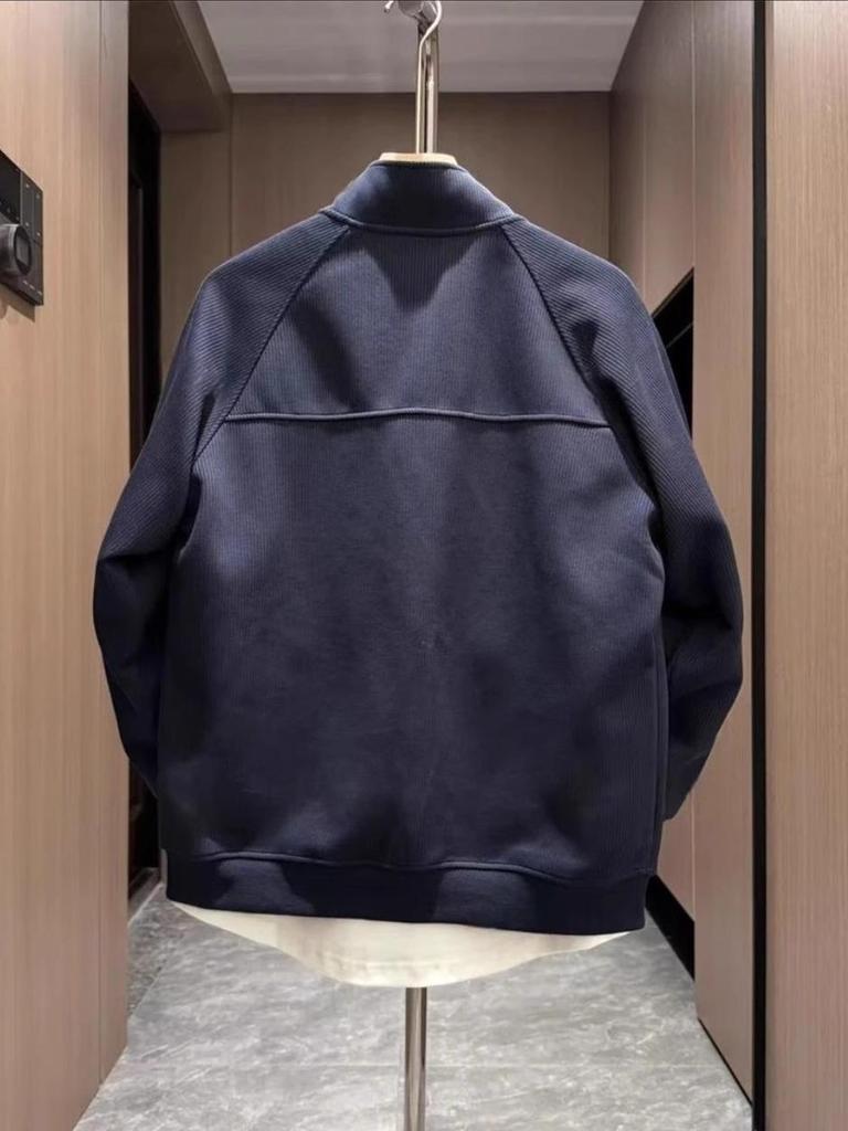 Men's Autumn Embroidered Textured Zipper Stand Collar Casual Cardigan Sweater