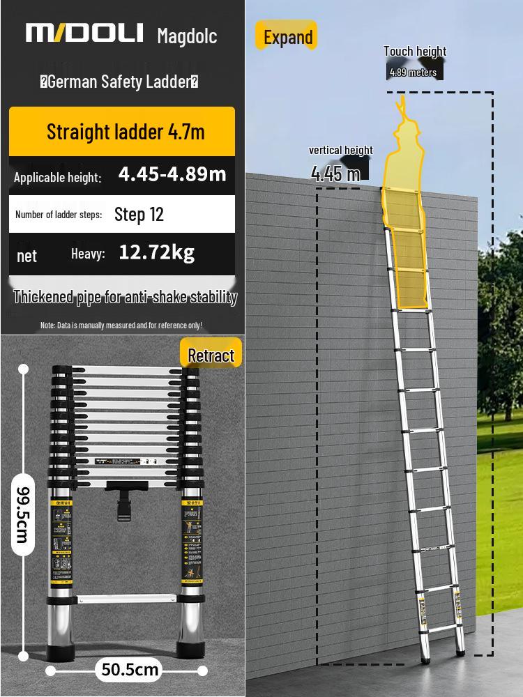 Magdolli Stainless Steel Telescopic A-frame Ladder, Multifunctional Foldable Indoor Aluminum Alloy Stair Ladder