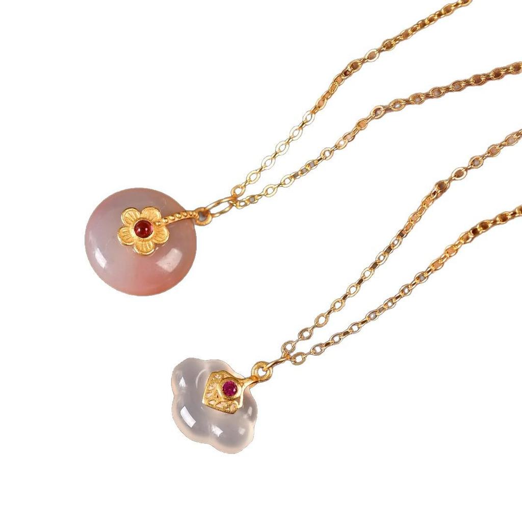 S925 Sterling Silver Chalcedony Cloud Pendant Necklace - Chinese Style Light Luxury Clavicle Chain X141.