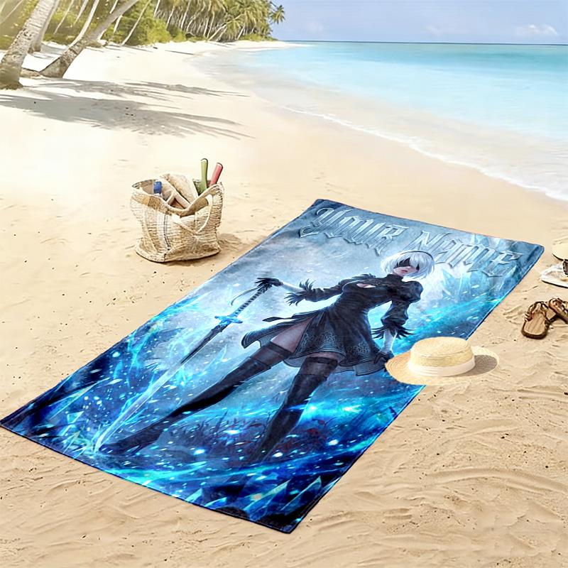 Name Custom NieR Automata 2B Print Beach Towel, Large Soft Quick Dry Towel for Beach Camping Swimming