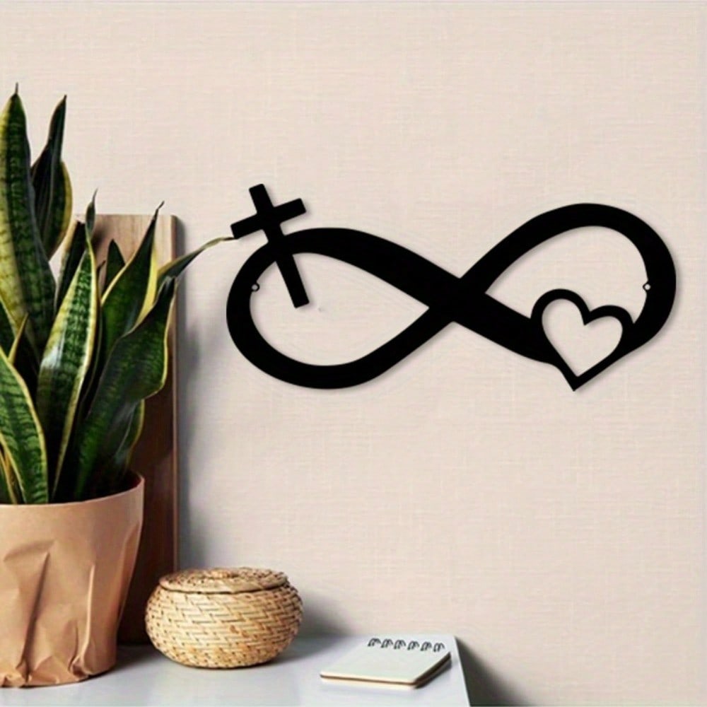 Vintage Infinity Heart Cross Metal Wall Art Christian Home Decor Spiritual Gift