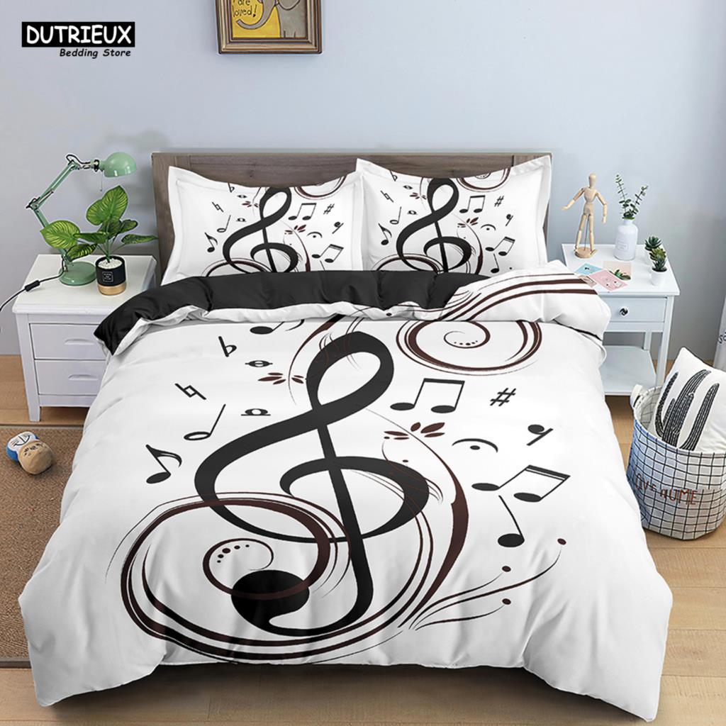 Musical Note Bedding Set 2/3pcs Music Theme Quilt Cover King/Queen Size With Pillowcase Fashionable Psychedelic Soft Duvet Cover