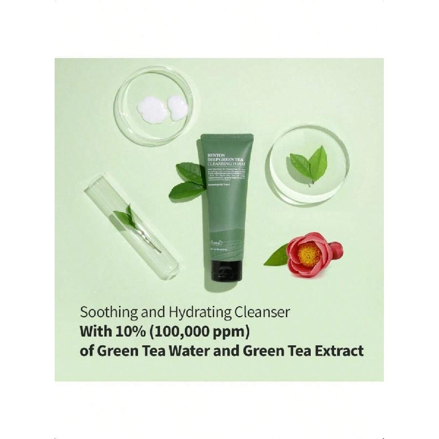 Benton Deep Green Tea Natural Face Wash (120g) - Hydrating And Gentle Facial Cleanser For Various Skin Types, Korean Foaming Facial Cleanser