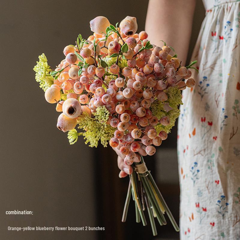 Bionic Blueberry Artificial Flowers for Living Room Decoration - Dried Flower Bouquets Arrangement