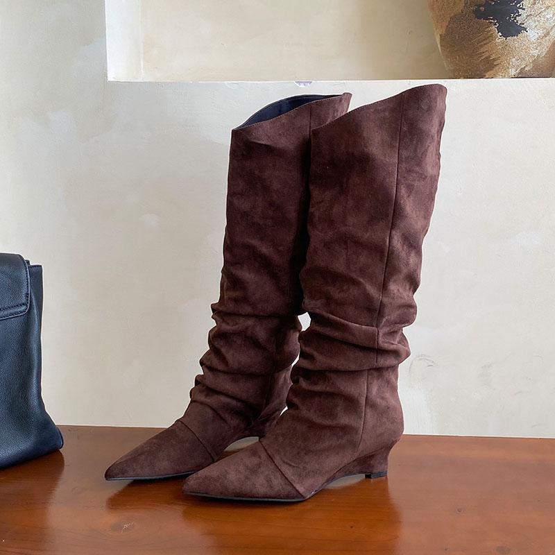 Mode Moderne Damen Kniehohe Stiefel Damen Keilschuhe Mode Slip-On Damen Lange Chelsea Stiefel Mit Keilschuhen Winter Herbst