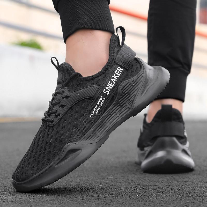 Men's Shoes Summer Sports Breathable Mesh Hollowed Casual Shoes Men's Heightening Shock Absorption Single Mesh Thin Running Shoes