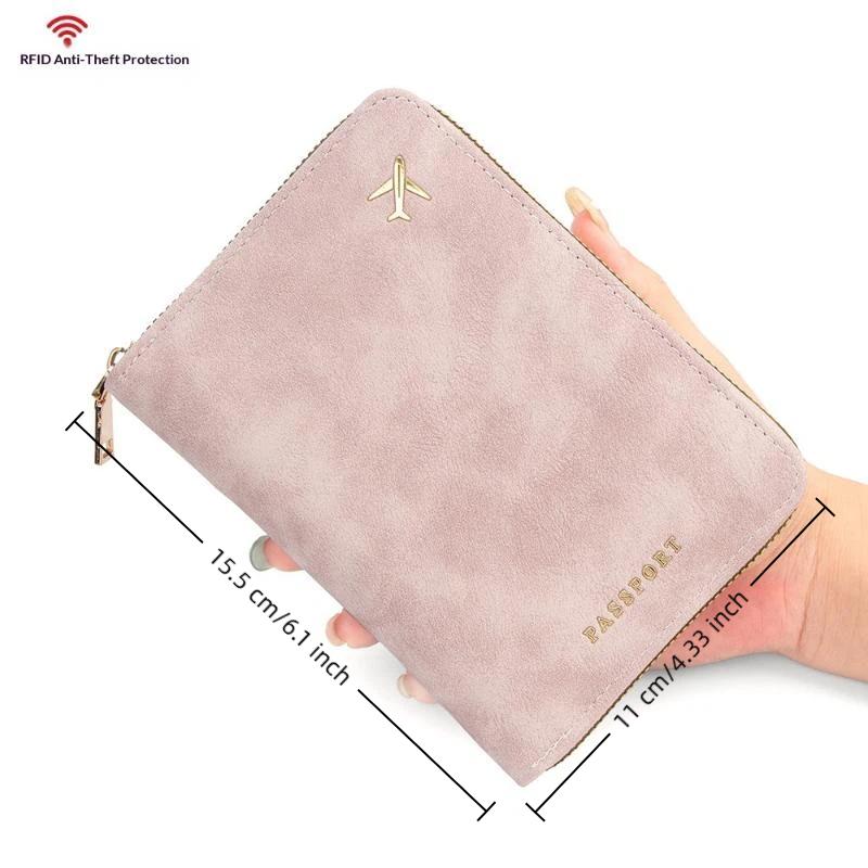 Pu Multi-Functional Rfid Blocking Passport Bag Travel Document Holder With Zipper Ticket Storage Wallet For Multiple Passports