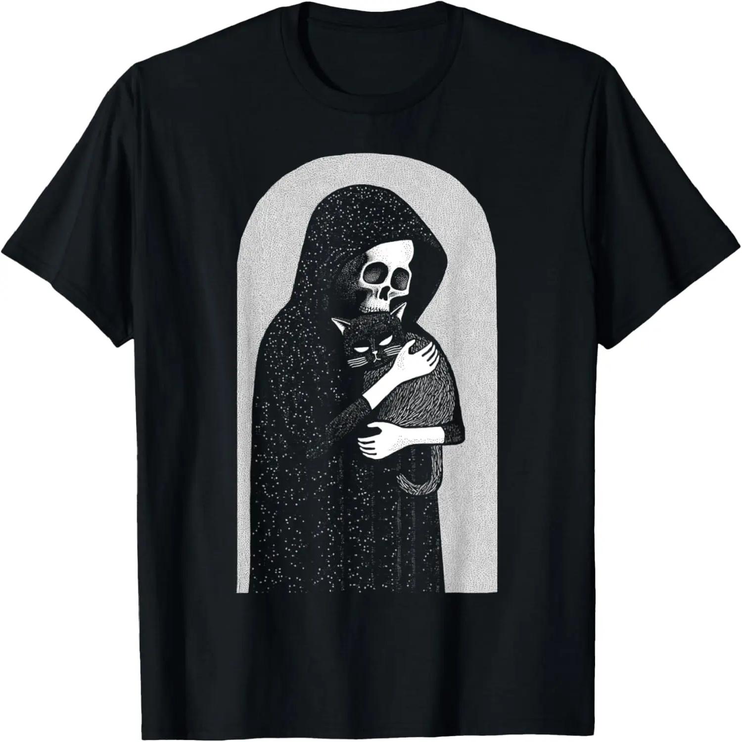Reaper Of Death And His Black Cat Cuddle Punk Goth Grunge T-Shirt XXXXL