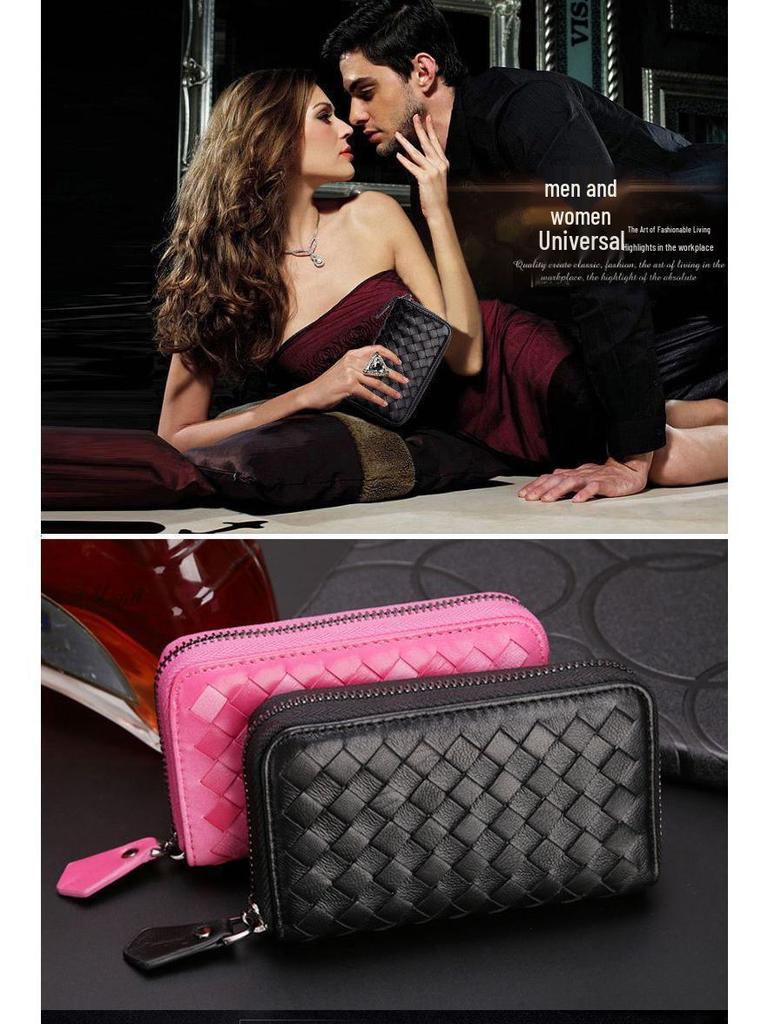 Men's Knitted Leather Car Key Pouch - Large Capacity Zipper Key Holder with Portable Keychain