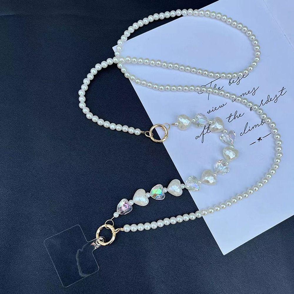 

Crossbody Pearl Phone Chain Hand-beaded Phone Long Strap Mobile Phone Lanyard Handbag Purse Color gold