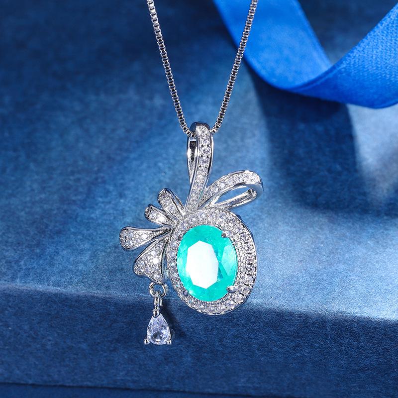 Jewelry Copper Bottom Gold-Plated Simulation Treasure Bow Creative Pendant Necklace Diamond Main Stone 8 *