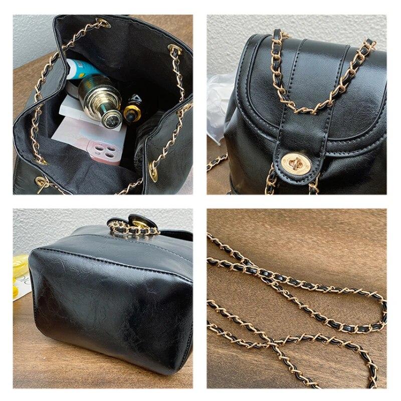 New Fashion Casual Women's Chain Backpack Solid Color Travel Backpack