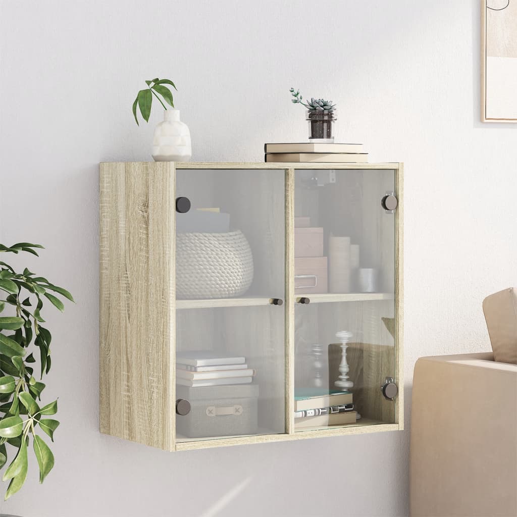 Vidaxl Wall Cabinet with Glass Doors, Sonoma Oak, 68X37X68.5 Cm