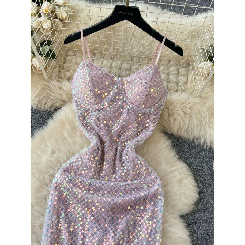 Shiny Summer Niche Design Sling Dress