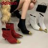 Mode Mode Spitz Metall Damen Knöchel Modern Stiefel Mit Absätzen Schuhe Damen Kurze Stiefel Weiblich Reißverschlüsse Schuhe Pumps
