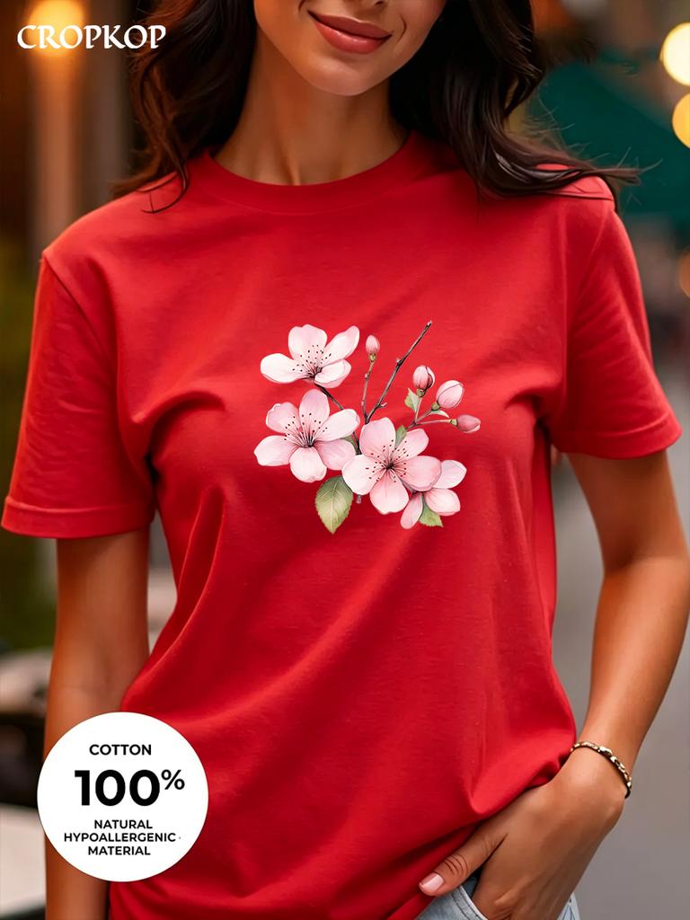 Realistic Flower Print Available In Three Colors 100 Pure Cotton Material Roundneck Shortsleeved Unisexs Tshirt Top