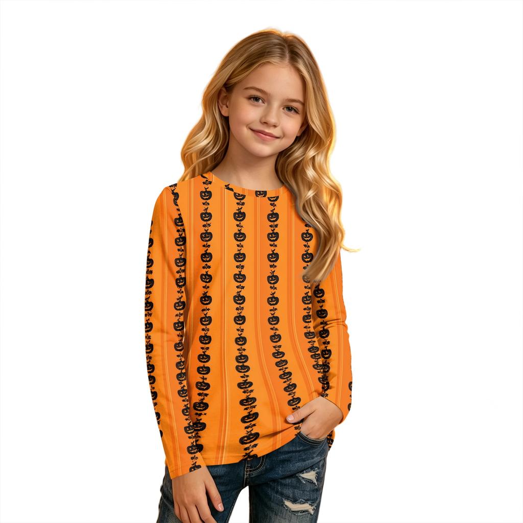 Kids Long Sleeve T-Shirt with Halloween Print, Round Neck, for Boys and Girls