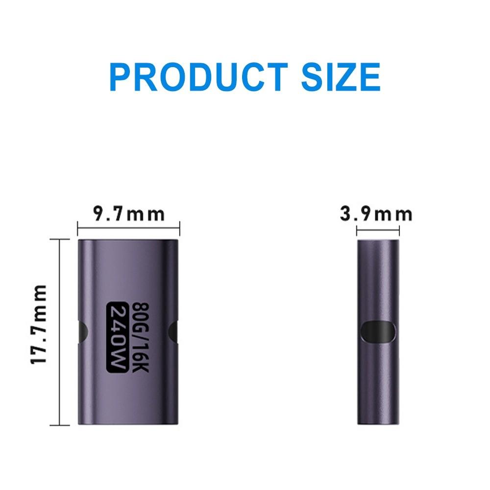 PD 3.1 240W USB C Female to Female Converter 80Gbps 16K 60HZ USB4 Type-C Extender Fast Charging Aluminum Alloy Connector