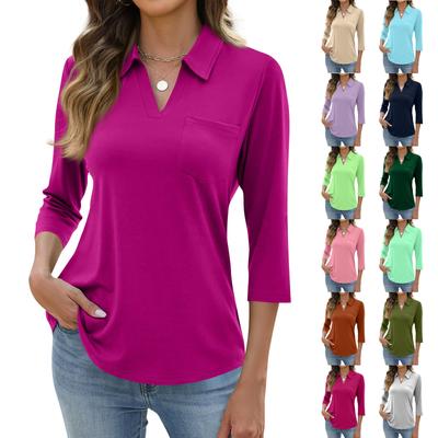 Damesmode Casual Revers Shirt met 3/4 Mouwen in Kleur Dames Topjes
