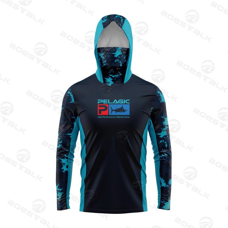 Mens Lightweight UV Protection Fishing Hoodie With Neck Gaiter Outdoor Angling Quick-Dry Breathable Long Sleeve Top