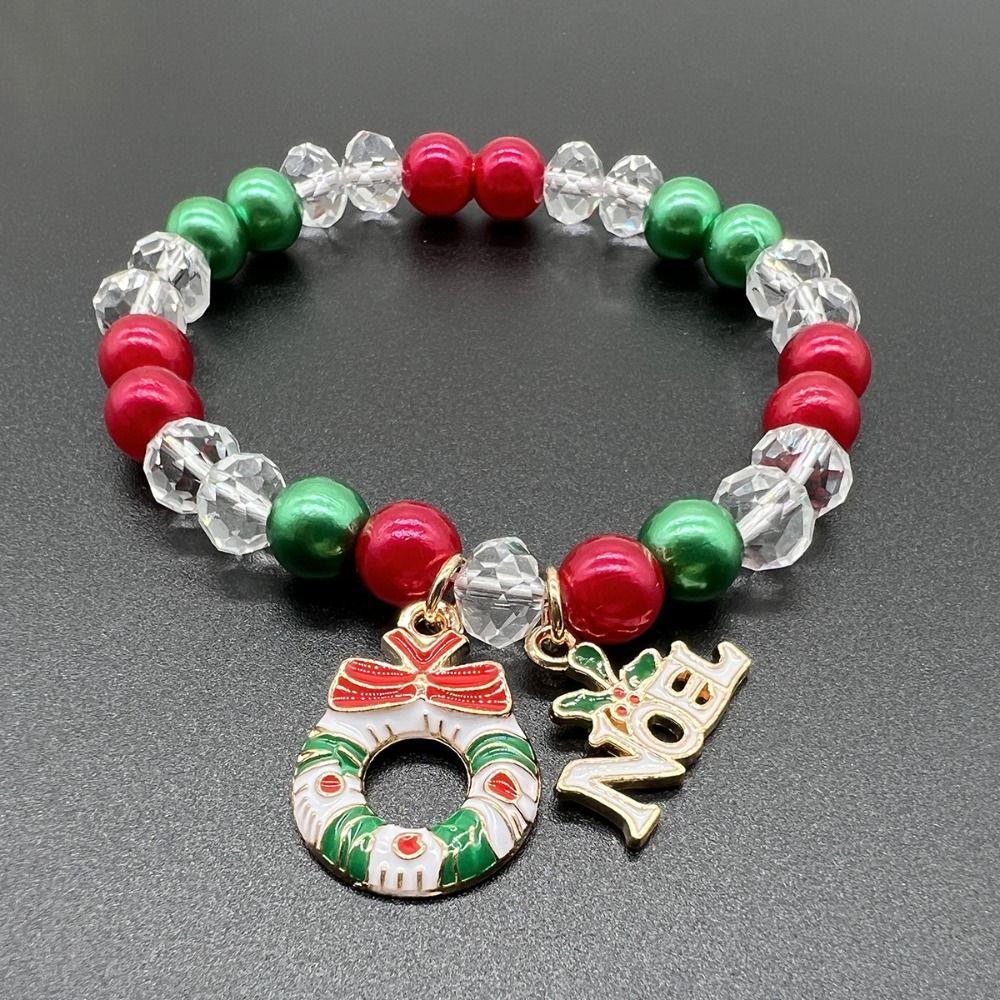 Hand Decoration Acrylic Beaded Bracelet Cute Letter Elastic Bracelet Christmas Bracelets  Women