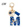 Portable Key Organizer Blue Series Keychain Pendant, Initial Letter Charm Chain with Eyes Tassel Design, A-Z Holder for Bags Backpacks Cars