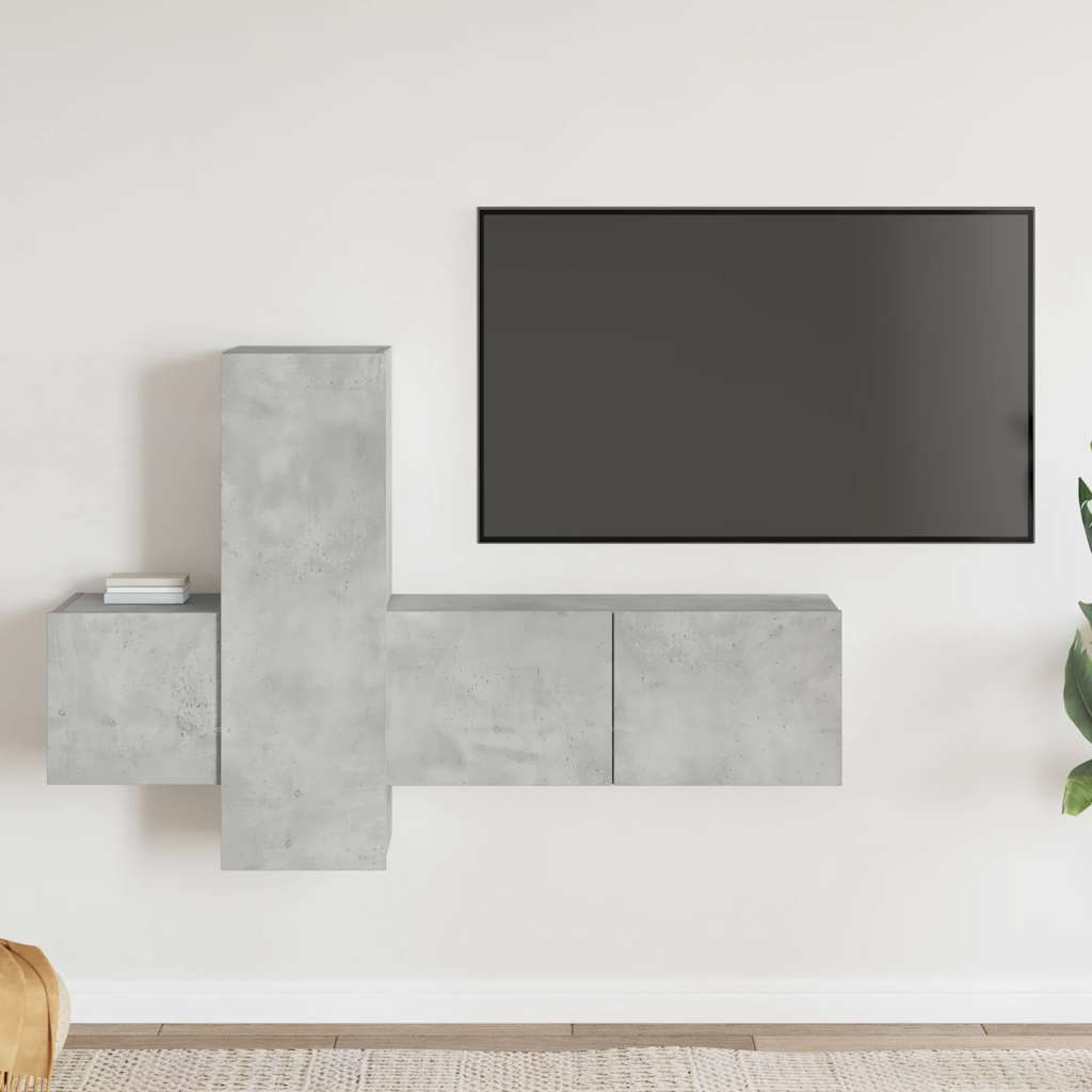 3 piece TV cabinet set concrete grey particleboard