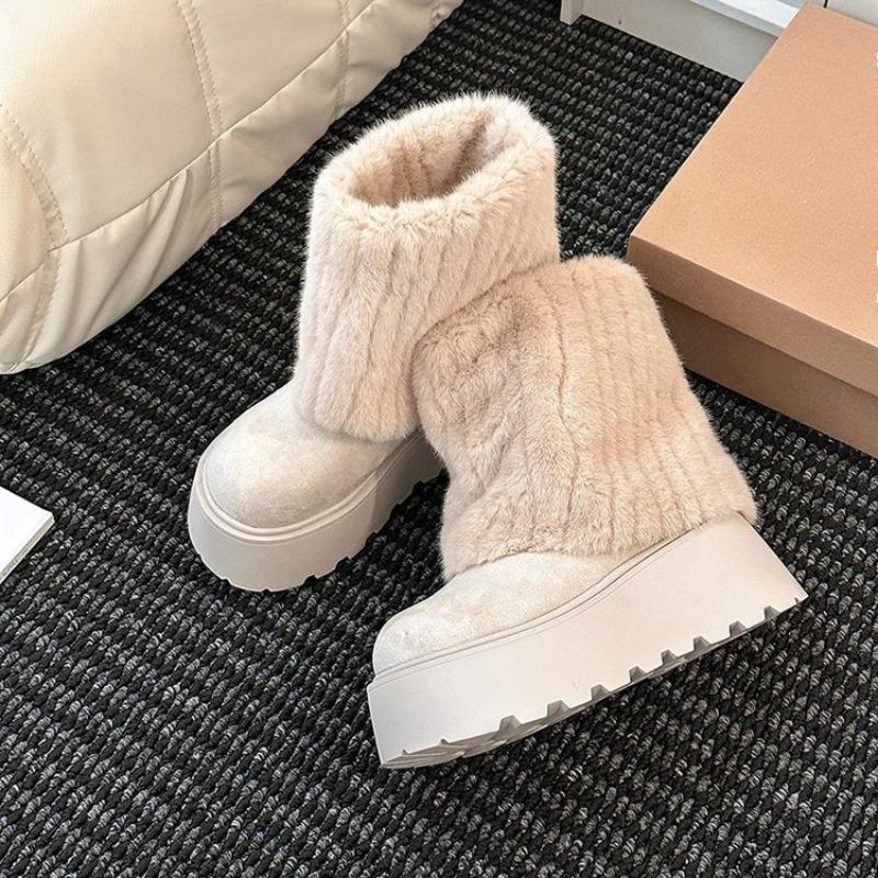 

Snow Boots, Women s Padded Thick Shoes, Cotton Shoes, Thick-soled, Height-enhancing 40 бежевий