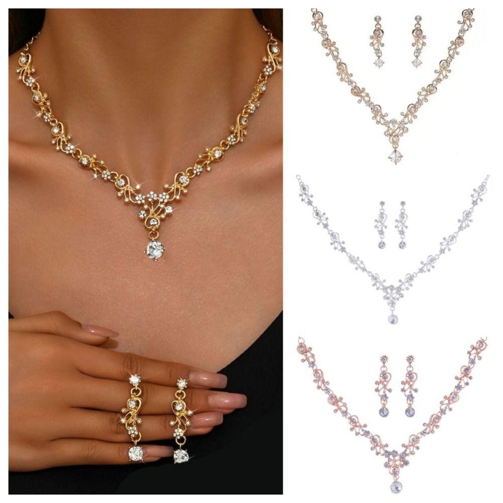 Shiny Exquisite Jewelry Sets Golden Necklace Earring Set Bridal Jewelry Sets  Wedding Engagement