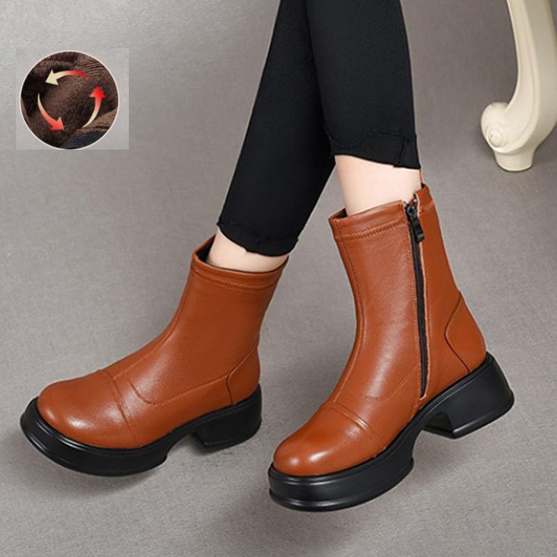 Fashion GKTINOO 2025 Autumn Winter Thick Heel Ankle Boots Women Warm Boots Shoes Handmade Genuine Leather Handmade Platform Boots 34-40