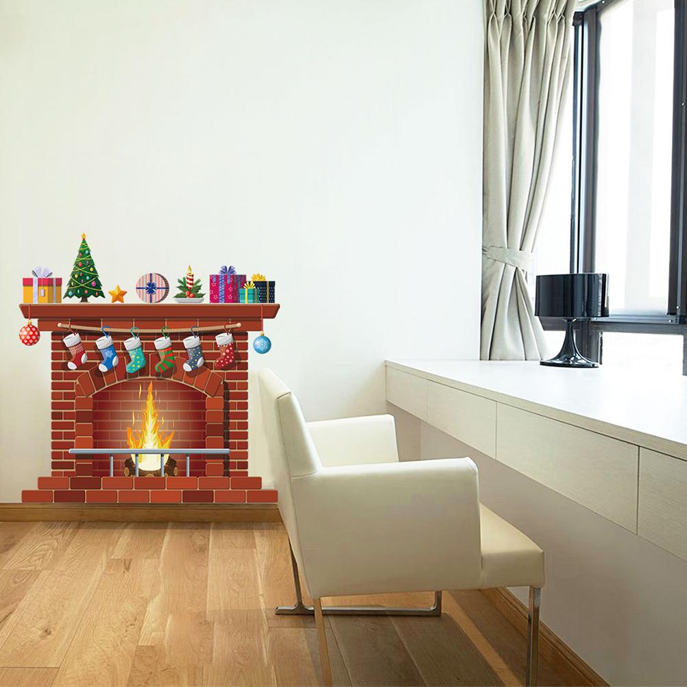 Christmas Fireplace Wall Decals DIY Home Decor Living Room Sticker Bedroom Decoration Nursery