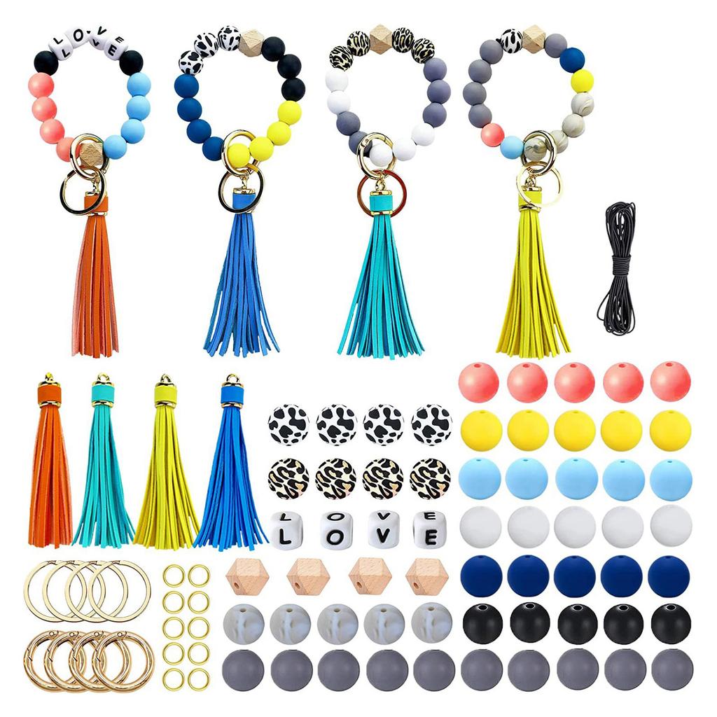 Silicone Beads Kit with Tassel Silicone Beads DIY Necklace Keychain Making Set