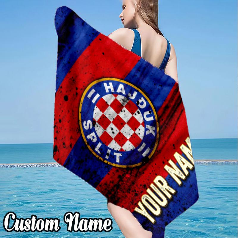 Custom Name Hajduk Split Football Beach Towel - Soft, Ultra-Absorbent Microfiber, Lightweight, Perfect for Beach, Parties, Travel, Camping