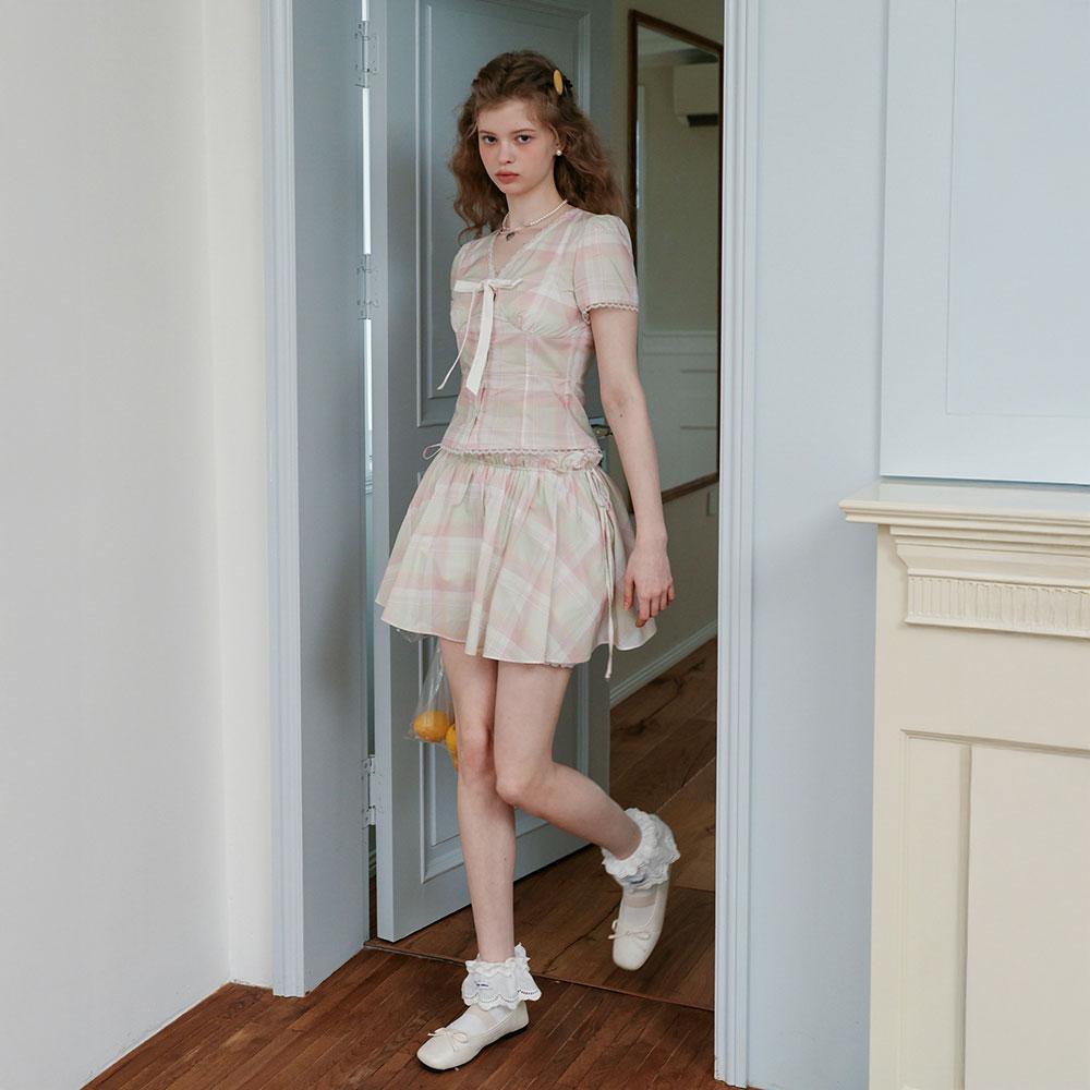 CEST MOIDEW Cest_Plaid Ribbon Ruffle Skirt