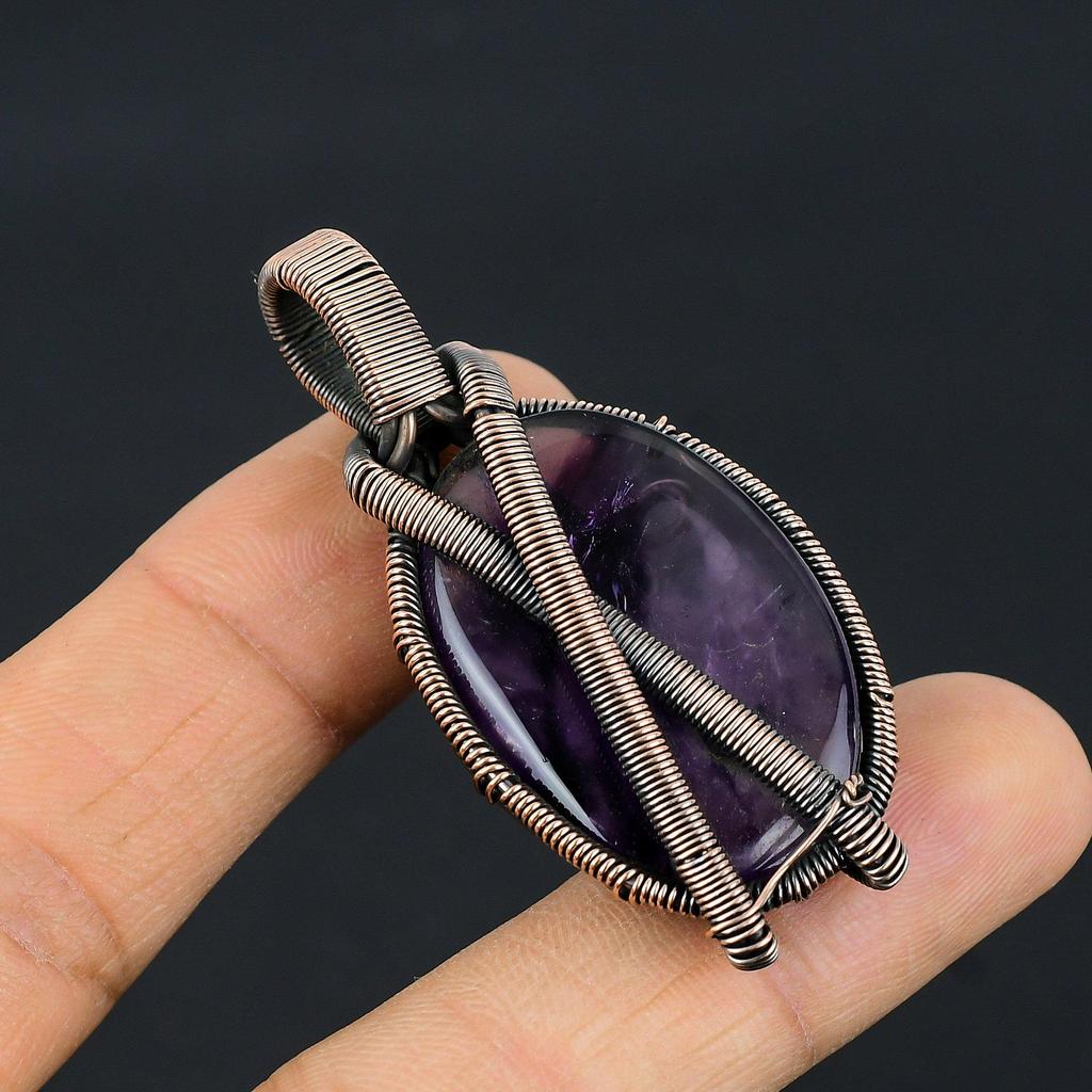 Amethyst Anhänger Edelsteinschmuck, 999 Kupferdraht gewickelter Anhänger, Geschenk für Frauen Handgefertigter Anhänger