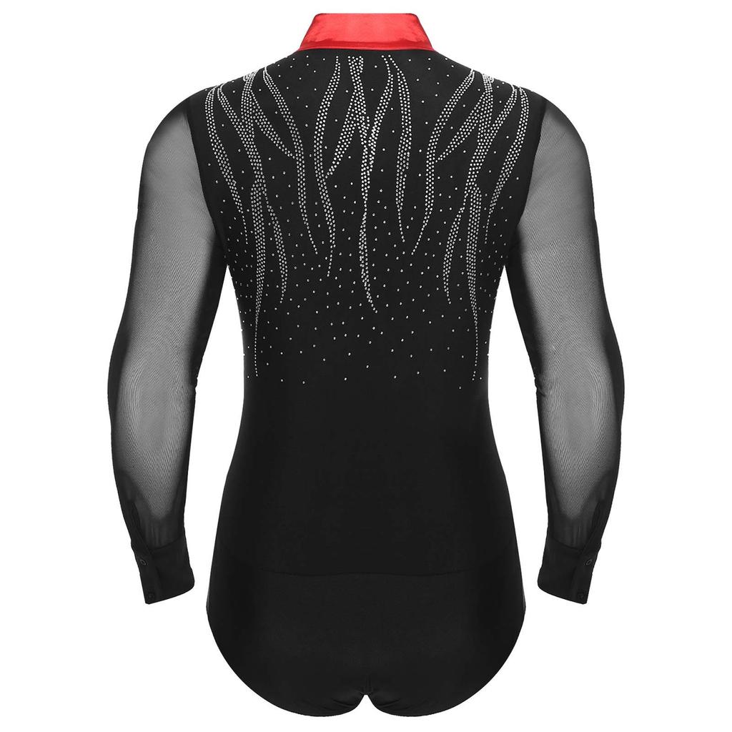 Pánský latinskoamerický taneční kostým Průhledná síťovina Dlouhý rukáv Color block Třpytivé kamínky Tango body