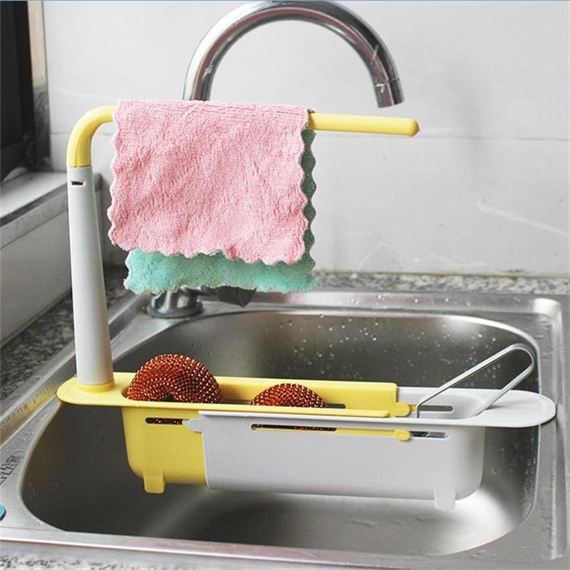 Kitchen Sinks Organizer Telescopic Sink Shelf Soap Sponge Storage Rack Adjustable Drain Rack Storage Basket Kitchen Accessories