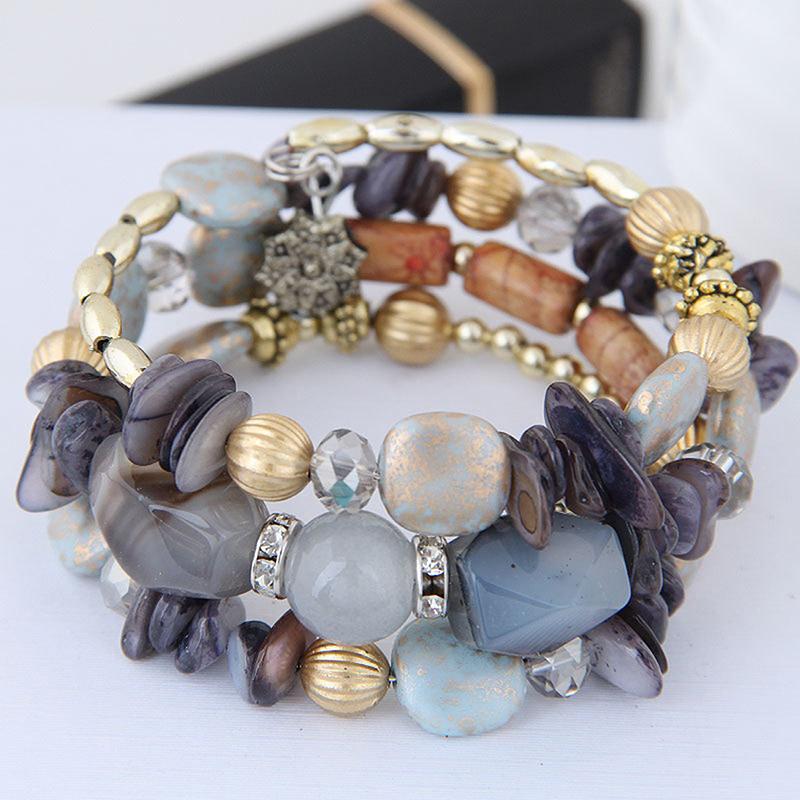 Bohemian Charm Beads Wrap Bracelets,Vintage Crystal, Turquoise, And Agate Beaded Multi-Layered Bracelet/Bangle