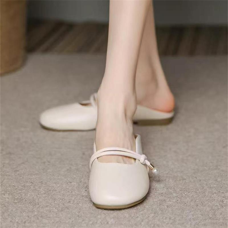 Flat-bottomed Bag Head Half Slippers Women's Shoes Wear New Summer Pregnant Women Lazy Shoes Half Tray Gentle Evening Cool Slippers