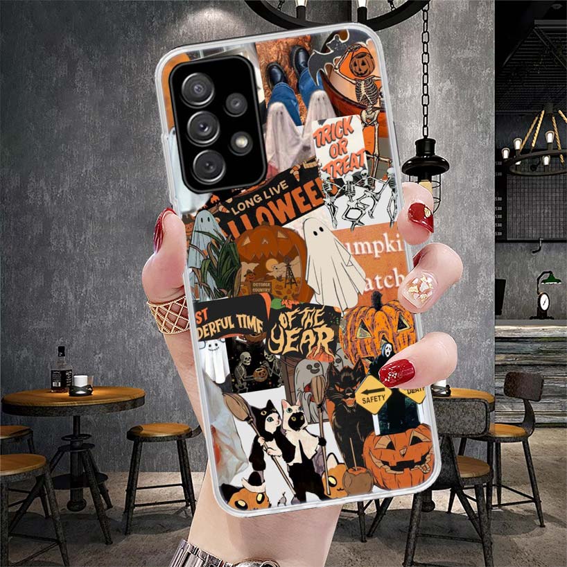 Halloween Fall Art Witch Cat Phone Case For Samsung Galaxy A12 A22 A32 A52 A72 A02S A51 A50S A71 A70 A31 A20S Note 20 Ultra S10