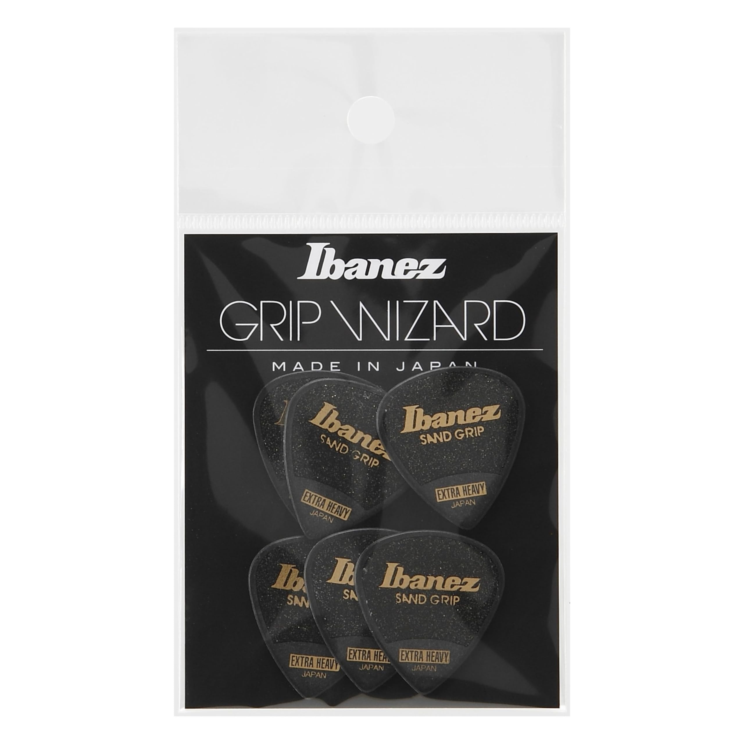 Ibanez Grip Wizard Series Sand Grip Pick Black Short Teardrop Pick [EXTRA HEAVY] 6-pack (PPA16XSGBK)