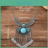 Geometric Ethnic Necklace Zinc Alloy Pendant With Beaded Chain For Jewelry Boho
