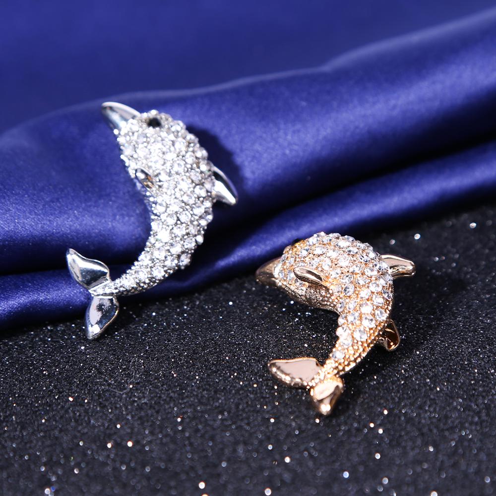 Fashion Rhinestone Dolphin Brooches Crystal Pins Brooches For Women Dress Accessories Party Jewelry Girl 'S Cute Gifts